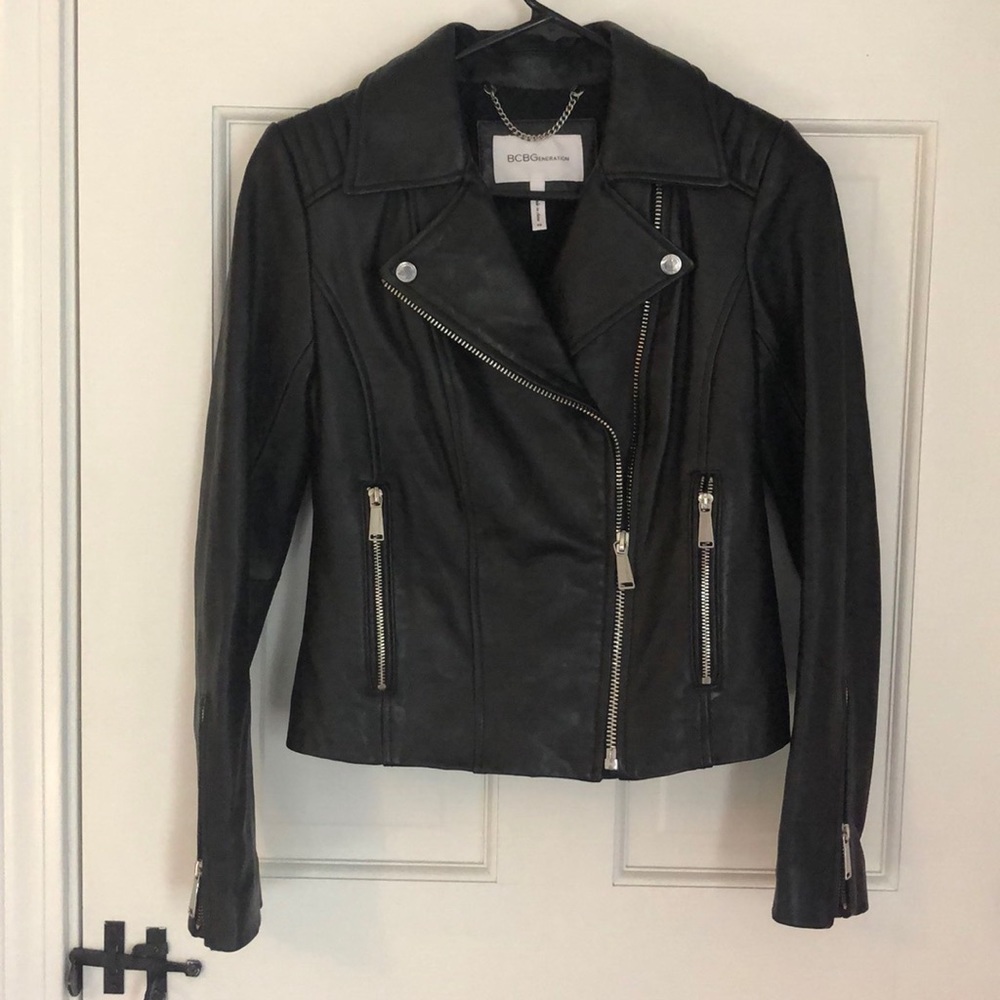 BCBG peplum Moto leather jacket